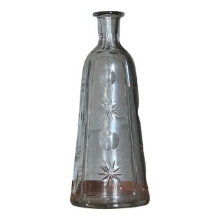 1950s Sweden Hand-Blown Glass Decanter or Vase With Etched Star and Circle Motifs For Sale
