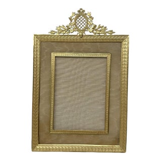 Antique French Bronze Dore Ormolu Portrait Photo Photograph Picture Frame Silk For Sale