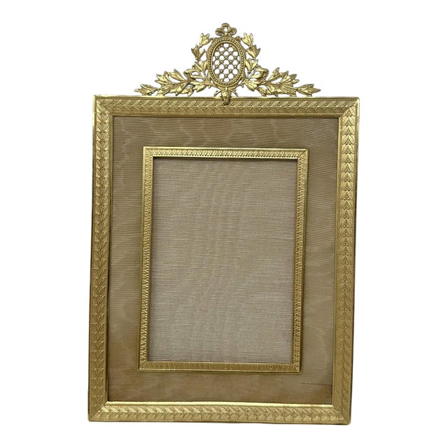 Antique French Bronze Dore Ormolu Portrait Photo Photograph Picture Frame Silk For Sale