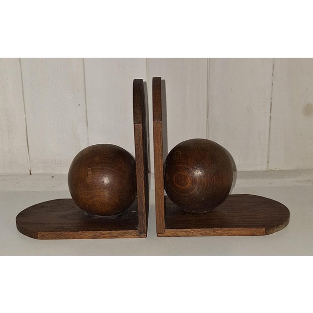 1930s Art Deco Bookends with Oak Angles and Brown Maple Balls, 1930s, Set of 2 For Sale - Image 5 of 5