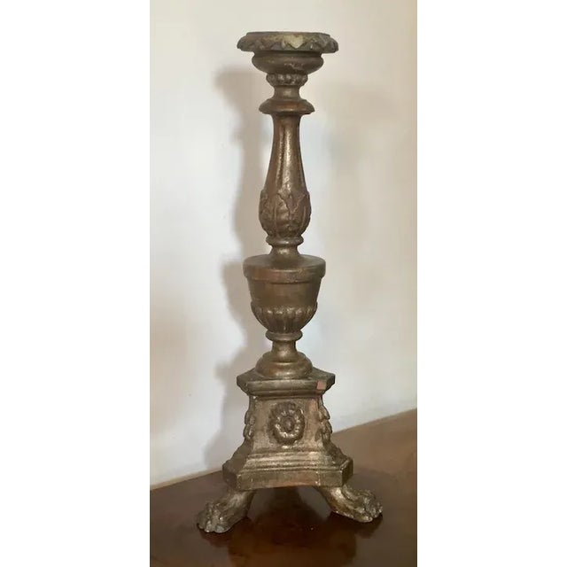 Antique 18th Century Continental Baroque Carved and Gilt Wood Altar Candlestick For Sale - Image 9 of 11