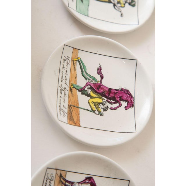 Off-white Vintage Piero Fornasetti Porcelain Colored Opera Coasters Il Mondo Alla Rovescia Set of 8 Italian MCM For Sale - Image 8 of 12
