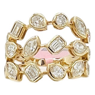 White Diamond Multi Shape Ring in 18k Yellow Gold, Size 7 For Sale