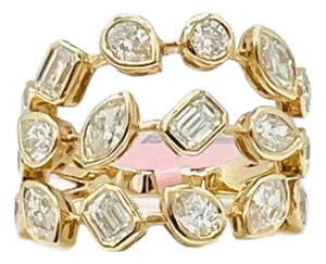 White Diamond Multi Shape Ring in 18k Yellow Gold, Size 7