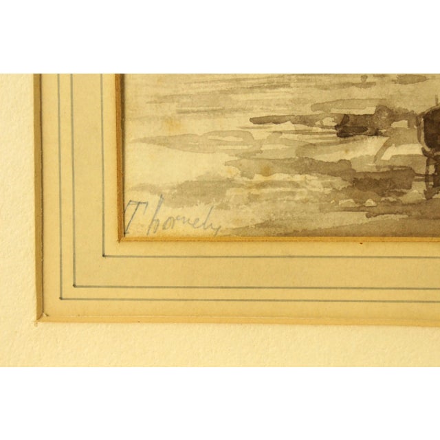 Late 19th Century Antique Charles Thornely British Brown Ink Wash Drawing of a Cornwall Rocky Shore W. Shipwreck For Sale - Image 5 of 8