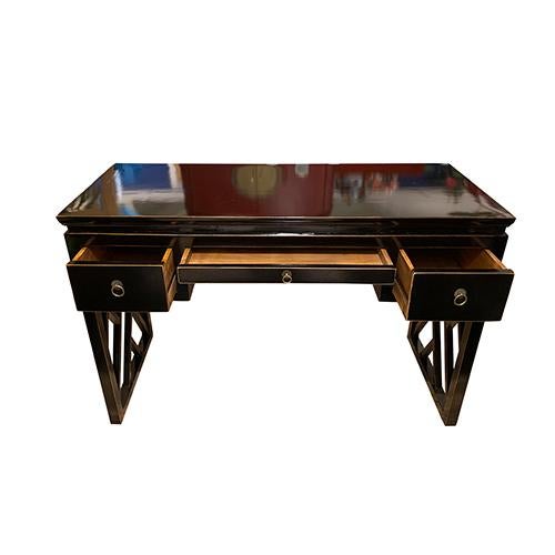 Chinese Asian Black Lacquer Panel Legs Writing Desk For Sale - Image 3 of 6