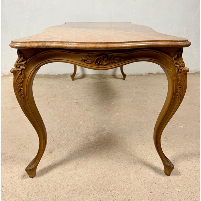 French Louis XV Style Coffee Table with Marble Top, Mid-20th Century For Sale - Image 13 of 13