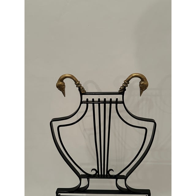 Maison Jansen Black Iron and Brass Swan & Lyre Motif Dining Chairs -Set of 4 For Sale - Image 9 of 11