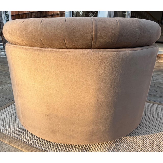 Roche Bobois Sculptural Circular Swivel Lounge Chair in Camel Suede For Sale - Image 9 of 18