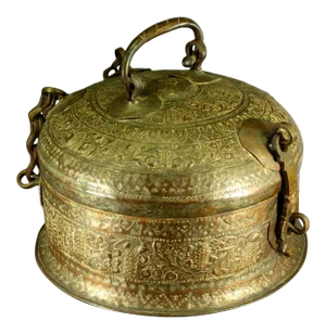 1800's India Repousse Copper Large Chapati Roti Box Container