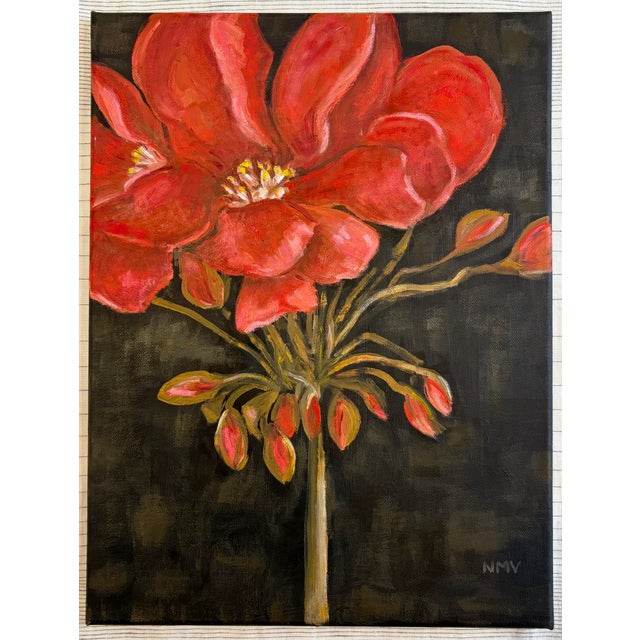 “Geranium Portrait” Still Life Original Oil on Linen by Nancy Vignola For Sale