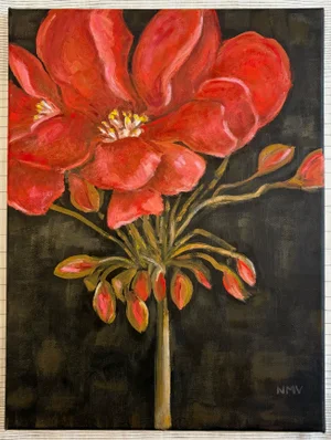 “Geranium Portrait” Still Life Original Oil on Linen by Nancy Vignola