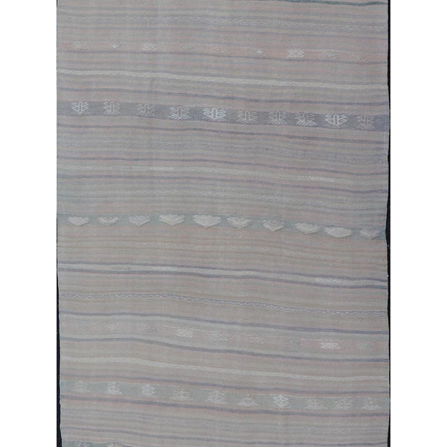 Tribal Soft-Toned Vintage Turkish Kilim Gallery Runner With Subtle Pastel Stripes and Geometric Accents 4'10"x14'5" For Sale - Image 3 of 10