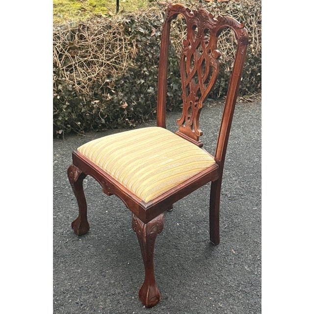 English Chippendale Style Carved Mahogany Ball & Claw Dining Side Chairs - Pair For Sale - Image 4 of 12
