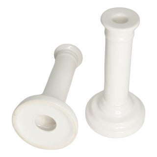 White Ceramic Candlesticks, 1970s, Set of 2 For Sale