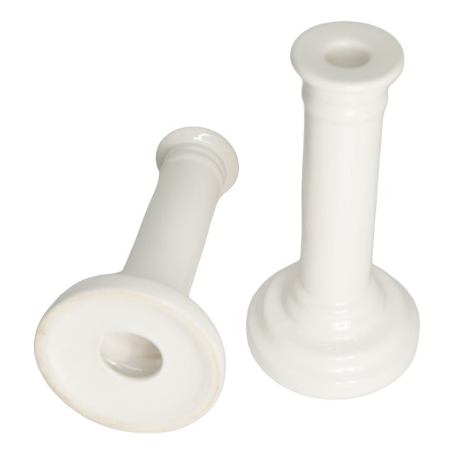 White Ceramic Candlesticks, 1970s, Set of 2 For Sale