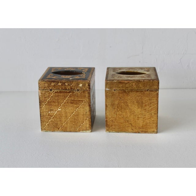 Italian Vintage Hand-Made Italian Florentine Tissue Box Cover Gold White Black Mid-Century- A Pair For Sale - Image 3 of 11