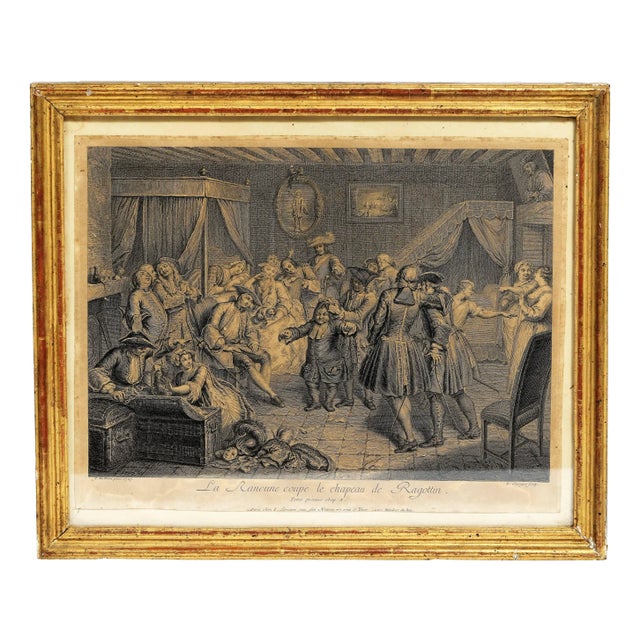 La Rancune coupant le chapeau de Ragottin, 1700s, Engraving, Framed For Sale