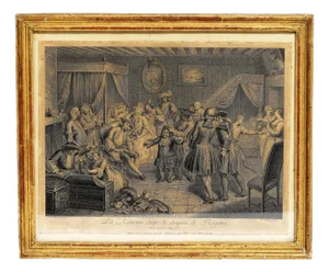 La Rancune coupant le chapeau de Ragottin, 1700s, Engraving, Framed
