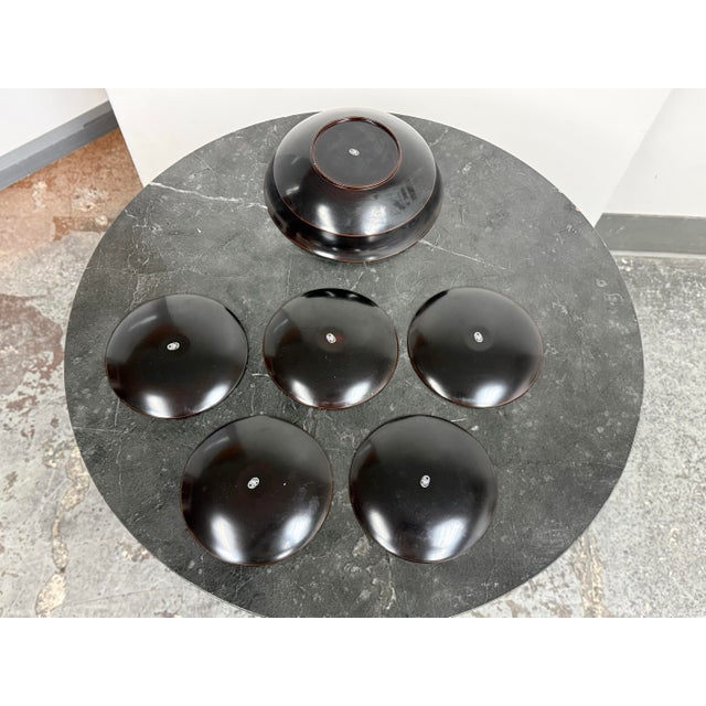 Japanese Green Lacquerware Plates + Bowl, Set of Five For Sale - Image 4 of 12