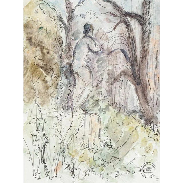 Alone in the Forest - Original Ink and Watercolor by S. Goldberg - 1950s 1950s For Sale - Image 3 of 3
