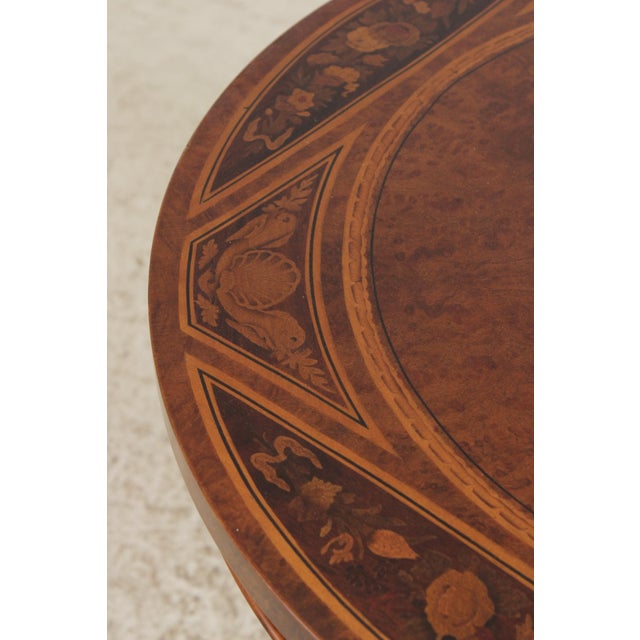 1990s Gorgeous Burl Wood Inlaid Round Accent Table For Sale - Image 5 of 16