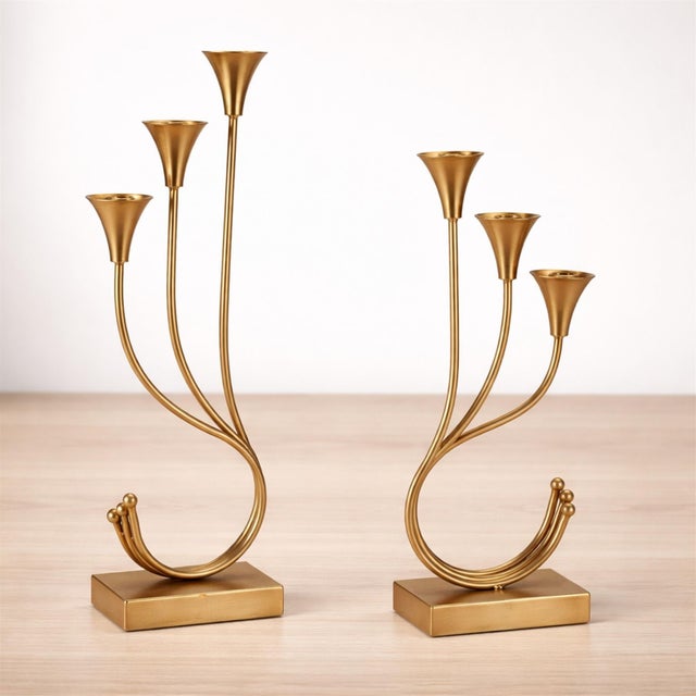 Modern Triple Taper Candle Holder (Set of 2) For Sale - Image 3 of 5