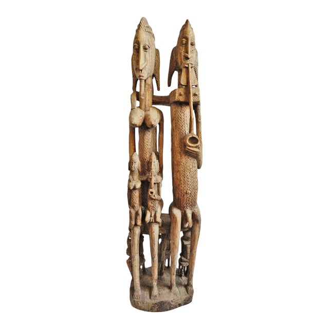 Antique Carved Dogon African Ancestor Couple Sculpture For Sale