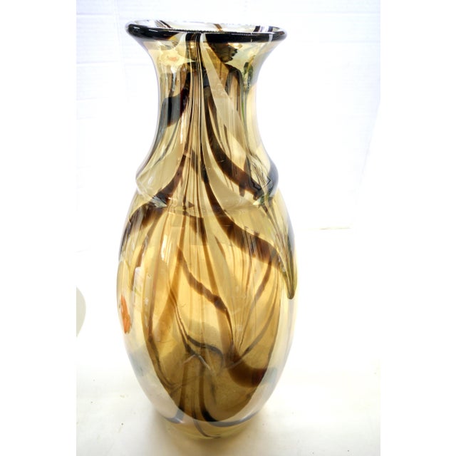 1960s Maestro Carlo Moretti-Style Murano Amber & Espresso Swirl Vase Cased Glass - 14" For Sale - Image 10 of 11