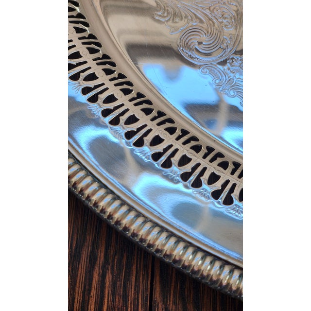 Mid 20th Century Wm. Rogers Pierced Silver Plate Round Serving Platter, Holiday Cookie Tray For Sale In New York - Image 6 of 10