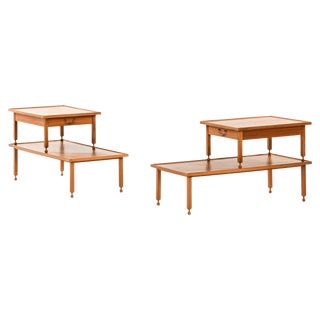 Side Tables in Mahogany, Walnut and Brass attributed to Josef Frank, 1950s, Set of 2 For Sale