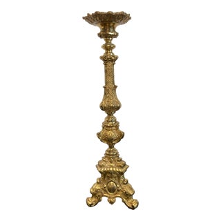 Vintage 1970s Brass Church Candlestick For Sale