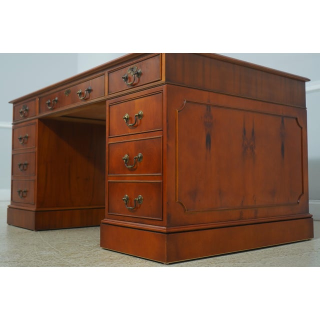Reprodux English Style Leather Top Yew Wood Desk For Sale - Image 9 of 18