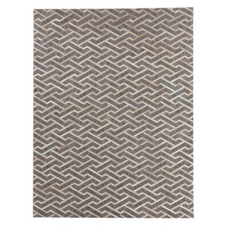 Dover Patchwork Leather/Viscose Beige/Ivory Rug - 9'6"x13'6" For Sale