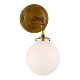 Thomas O'Brien for Visual Comfort Signature Katie Small Globe Sconce in Hand-Rubbed Antique Brass with White Glass For Sale