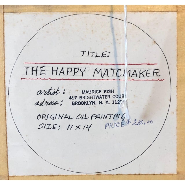 Brown Maurice Kish, Whimsical Judaica Shtetl Shadchan Matchmaker Oil Painting WPA Jewish Folk Artist, 20th.c For Sale - Image 8 of 9