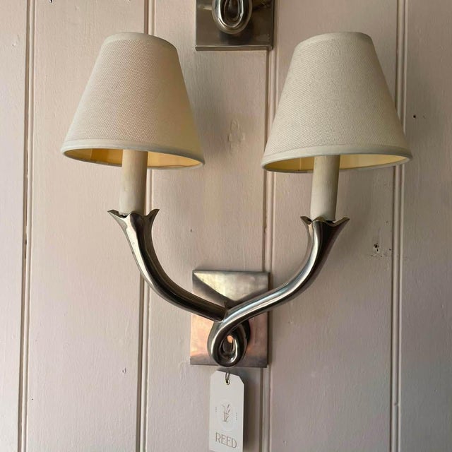 Knot Wall Lights with Brush Nickel Finish and Shades by Vaughan Holt, 1990s, Set of 2, in Good conditions. Designed 1990...