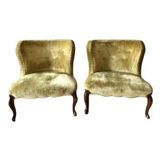 1940's Modified Wing Back Club Chairs With Ruched Back Edges and Nailheads, a Pair For Sale