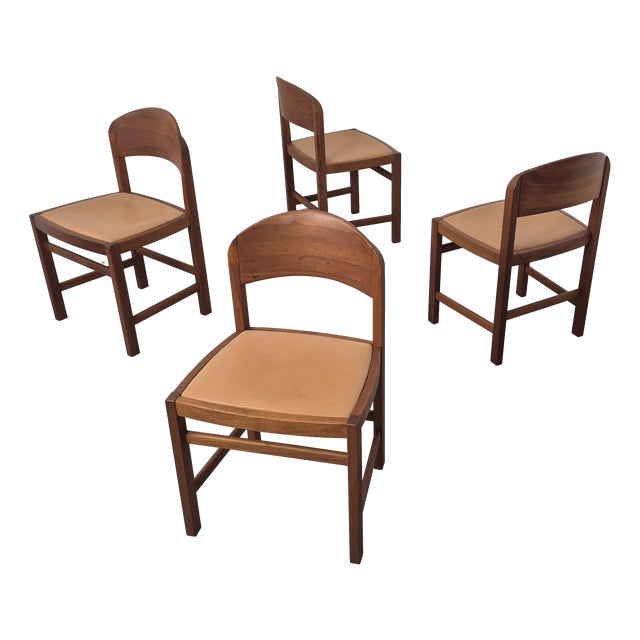 Danish Modern Teak and Leather Dining Chairs by Mikael Laursen, 1970s, Set of 4 For Sale