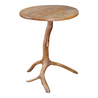 Late 20th Century Rustic Adirondack Sculptural Oak Branch Side Accent Table Round Cabin Lodge For Sale