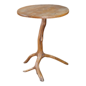 Late 20th Century Rustic Adirondack Sculptural Oak Branch Side Accent Table Round Cabin Lodge