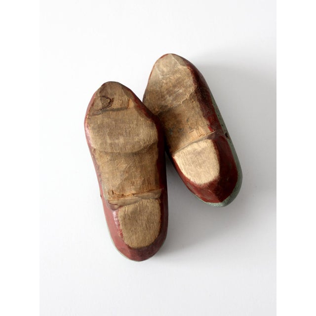 American Antique Hand Painted Children's Wooden Clogs For Sale - Image 3 of 9