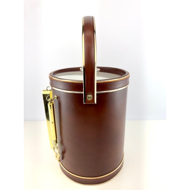 Metal Vintage Mid Century Brown Leatherette & Gold Ice Bucket Barware Set With Tools For Sale - Image 7 of 14