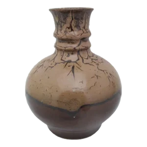 Chinese Kuang Hsu 2 Tone Brown Crackle Glaze 6.5" Tall Vase