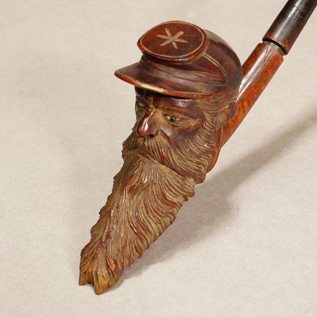 Antique Carved Wood Tobacco Pipe With Soldier Head For Sale - Image 6 of 7