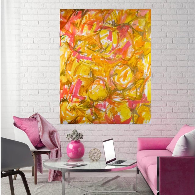 Textile "Limelight" by Trixie Pitts Large Abstract Expressionist Oil Painting For Sale - Image 7 of 12