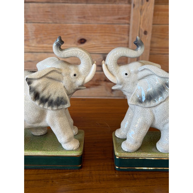 Pair of Vintage Takahashi Japanese Ceramic Elephant Bookends For Sale In Naples, FL - Image 6 of 12