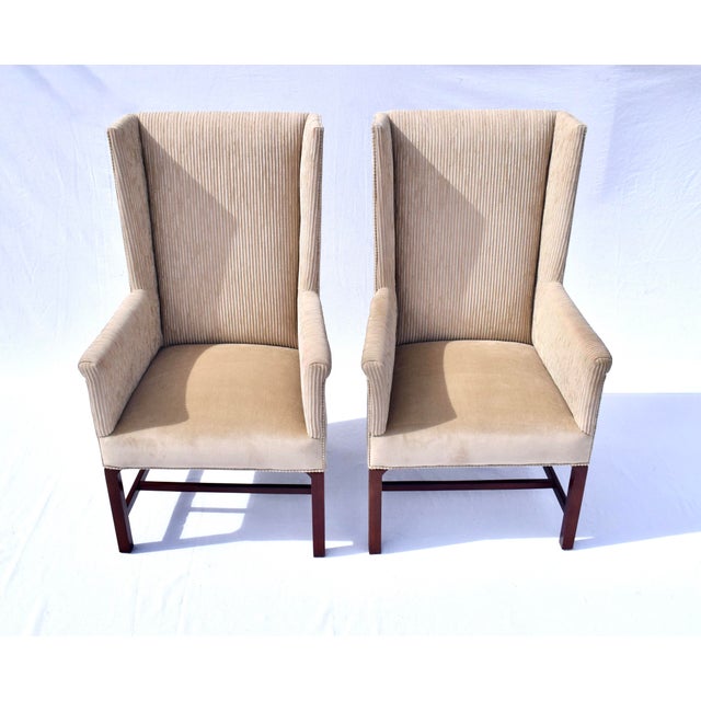 Modern 1970s Vintage Hickory Wingback Dining Chairs With New Velvet Seats For Sale - Image 3 of 9