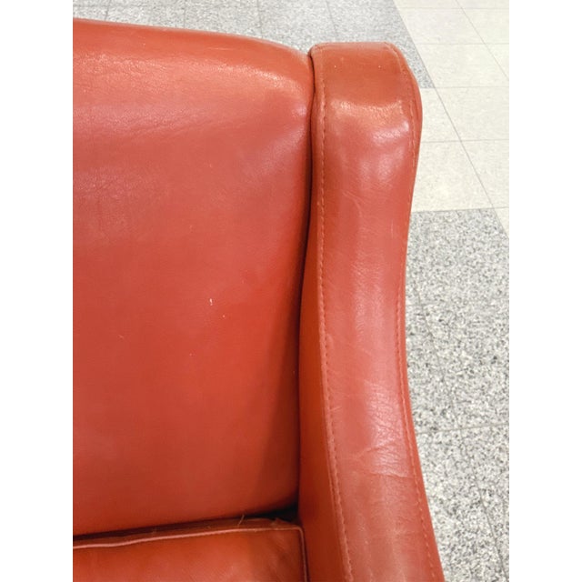 Burnt Orange Danish Modern Leather & Beech Lounge Chairs in the Style of Børge Mogensen - A Pair For Sale - Image 8 of 17