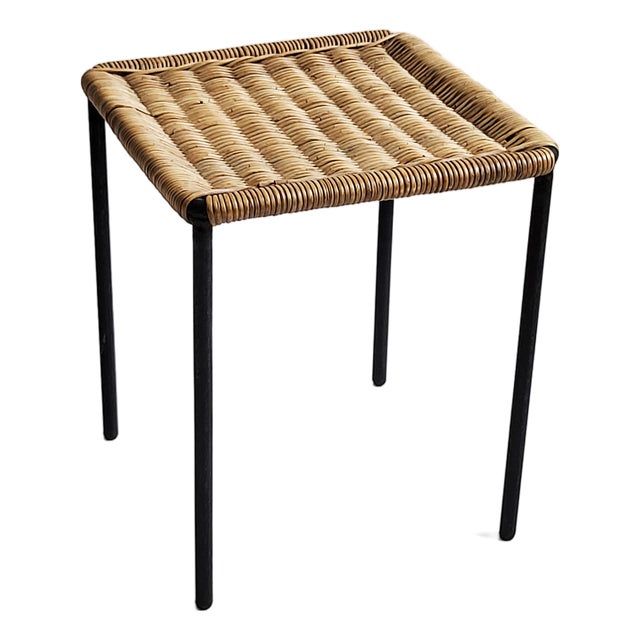 Mid-Century Modern Forged Iron and Rattan Side Table by Carl Auböck, 1950s For Sale